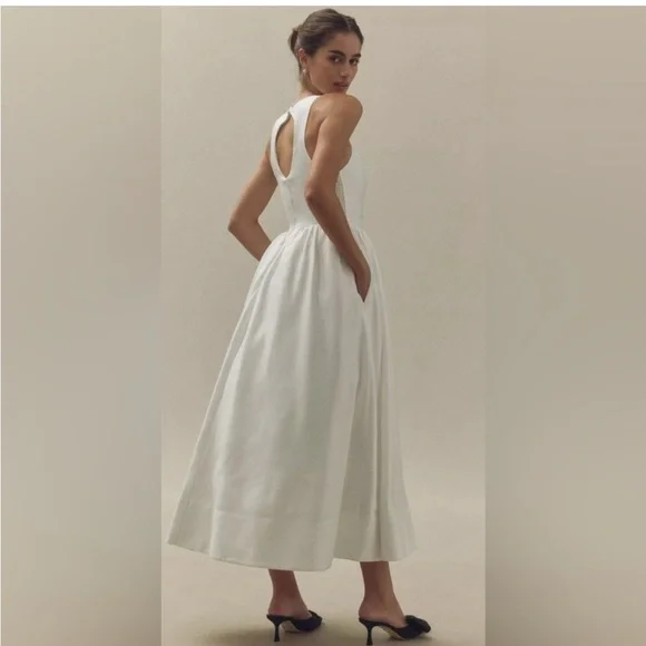 NWT BHLDN Anthropologie High Neck Satin Duchess A-Line Midi Dress - Picture 2 of 15